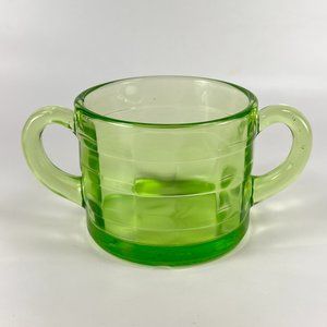 Vtg Anchor Hocking Sugar Bowl Glass Green Uranium Depression Block Optic